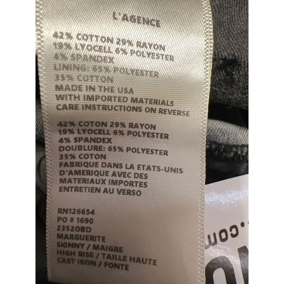 NWT L'AGENCE Marguerite Jean Cast Iron 25 - Picture 3 of 7